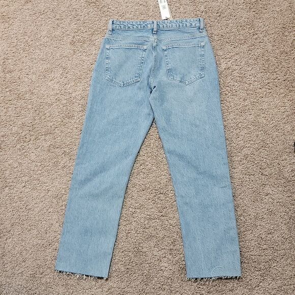 Topshop High Waist Raw Hem Straight Leg Crop Jeans Bleach Wash US 6 W 28 New - Picture 6 of 7